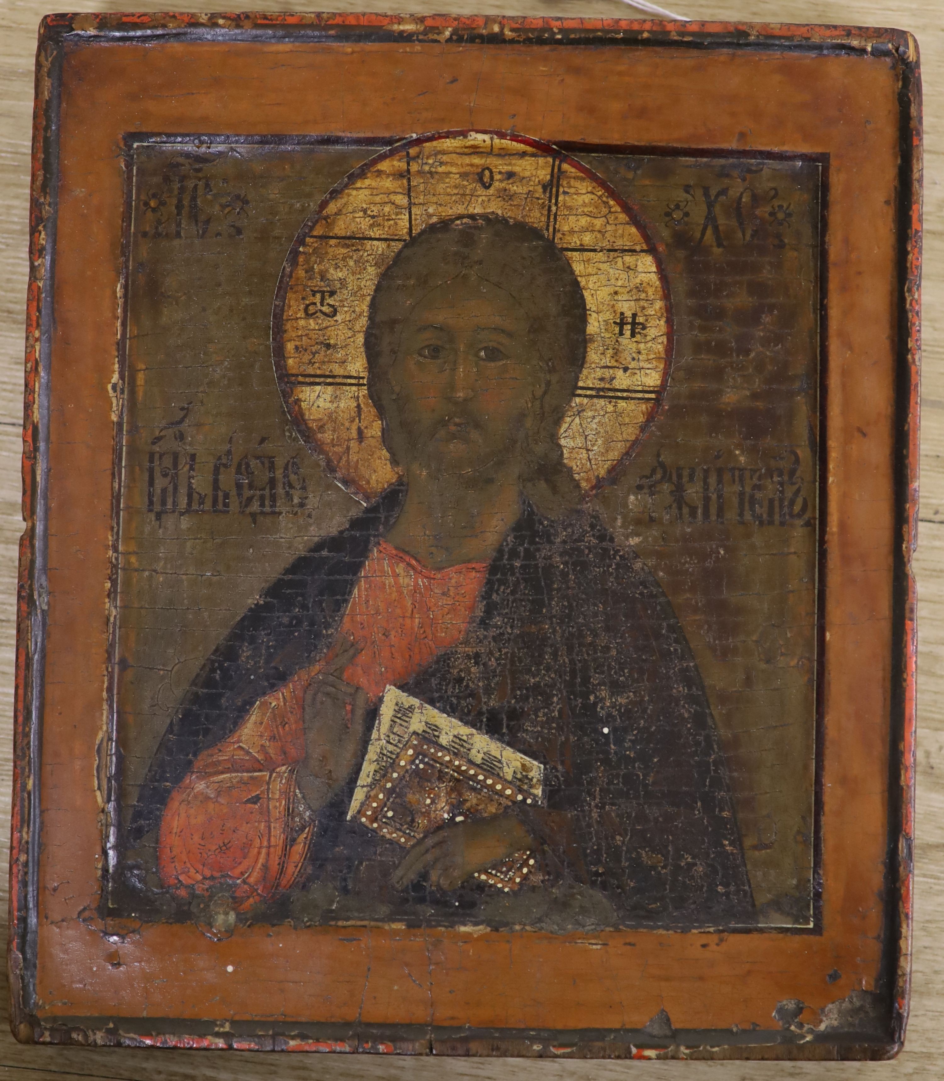 An 18th century Russian School icon of a Christ, 30.5 x 23.5cm